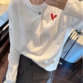 欧货纯棉白色长袖 t恤衫 打底女ins潮设计感别致奶乖chic上衣甜辣风