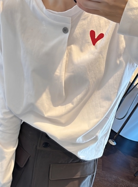 欧货纯棉白色长袖t恤衫打底女ins潮设计感别致奶乖chic上衣甜辣风