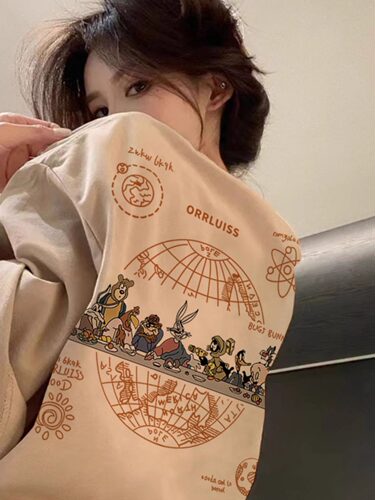 短袖t恤女2024新款oversize大码宽松卡其色显瘦ins潮牌慵懒风上衣