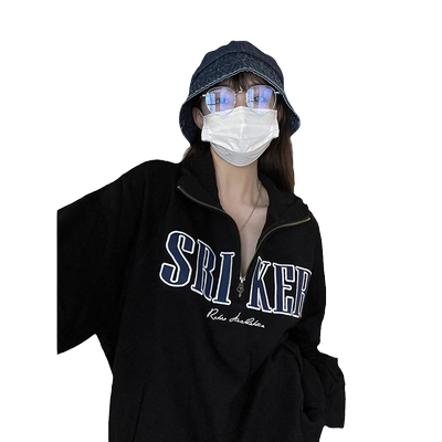 polo领加绒卫衣胖mm半拉链上衣