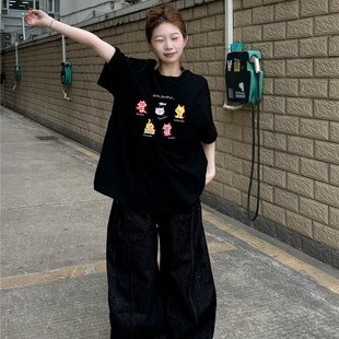 上衣bf慵懒风 超火cec美式 穿搭大码 纯棉短袖 t恤女ins潮男友风半袖