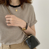 女宽松韩版 大码 短袖 潮oversize条纹t恤港味复古chic上衣ins夏简约