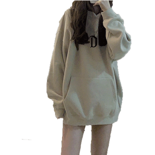 韩风chic带帽卫衣女vintage大码加绒加厚ins百搭休闲风情侣外套冬