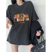 复古潮牌短袖 hiphop大码 纯棉ins酷夏季 灰色t恤女美式 洋气大码 上衣