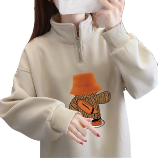 Polo领冬季加绒即墨卫衣女2023新款高级感闺蜜装上衣半拉链外套潮