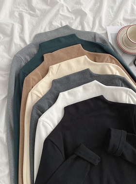 ins潮秋冬2020半高领上衣洋气双面德绒磨毛加绒保暖打底衫女内搭