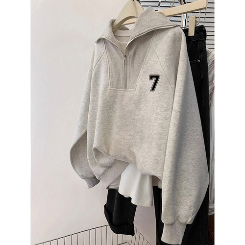 半拉链卫衣加绒外套oversize