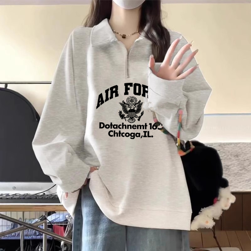 Polo领大码美式慵懒chic卫衣翻领