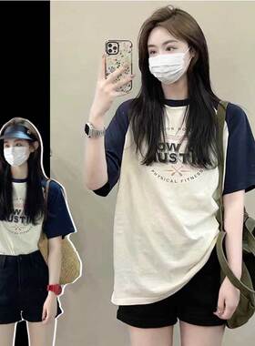 美式正肩高级感t恤女oversize甜辣风上衣超火cec夏季宽松休闲短袖