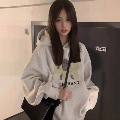 加绒连帽百搭韩版慵懒风卫衣