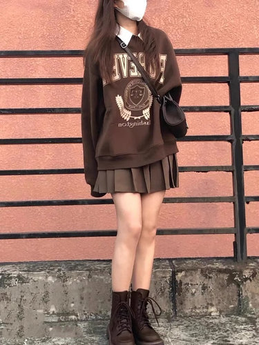韩系chic学院风大码薄款无帽卫衣