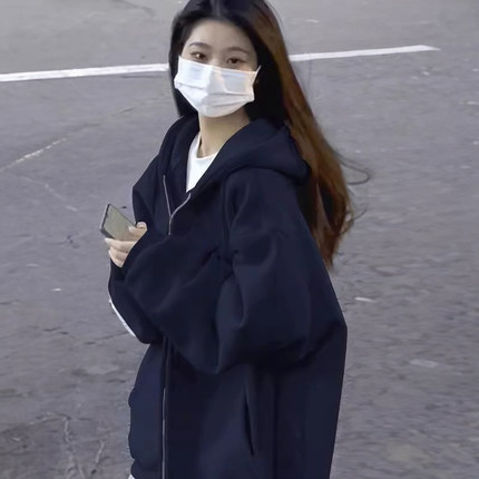 秋冬款大码卫衣女复古hiphop高街连帽加绒外套ins情侣装宽松上衣