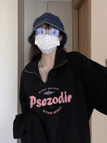 vintage大领口卫衣女Polo设计感
