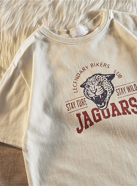 复古短袖t恤女夏季宽松韩版豹子炸街超火cec潮牌纯棉oversize上衣