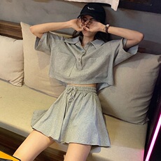 Одежда для отдыха 休闲运动套装女夏季2021新款宽松时尚洋气学院风短裤显瘦两件套潮