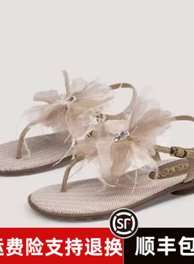 商场同款2025夏季新款夹趾烫花度假风百搭时装女凉鞋ZA65116-62