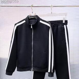 秋冬新款潮牌潮流时尚拼条休闲套装男式立领拉链卫衣衫运动两件套