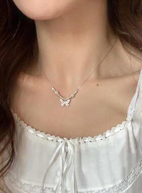 s925纯银气质小众蝴蝶施家珍珠项链女轻奢高级感气质温柔锁骨