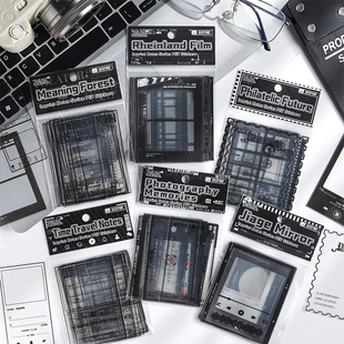 小鱼家 印记收集系列贴纸包 复古黑白胶片框手帐diy背景拼贴打底