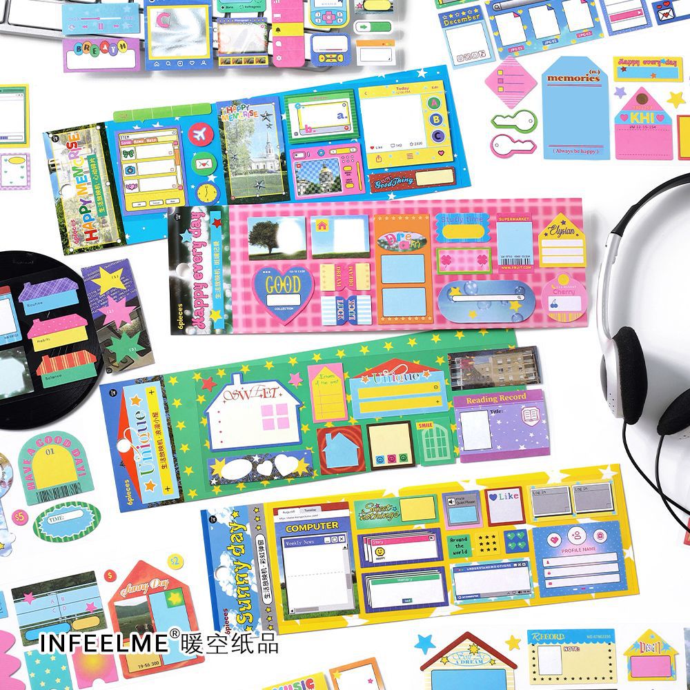 生活放映机系列六段装长条胶带 简约打卡边框手帐素材装饰贴画