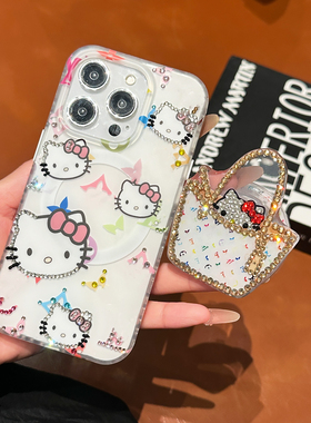 苹果17promax kitty猫手工钻适用于iPhone16promax保护套带磁吸15pro少女心潮牌苹果13pro可爱卡通14/12女款