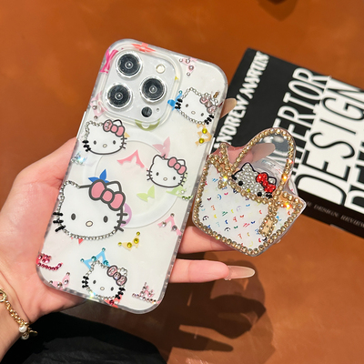 苹果17promax kitty猫手工钻适用于iPhone16promax保护套带磁吸15pro少女心潮牌苹果13pro可爱卡通14/12女款