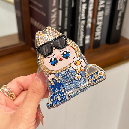 牛仔卡通布布手工带钻磁吸款直立支架Magsafe强力苹果安卓通用