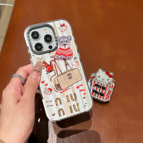 卡通可爱手工钻kt猫适用于iPhone17promax保护套15pro带磁吸苹果16pro少女心满印14promax全包原创亚克力
