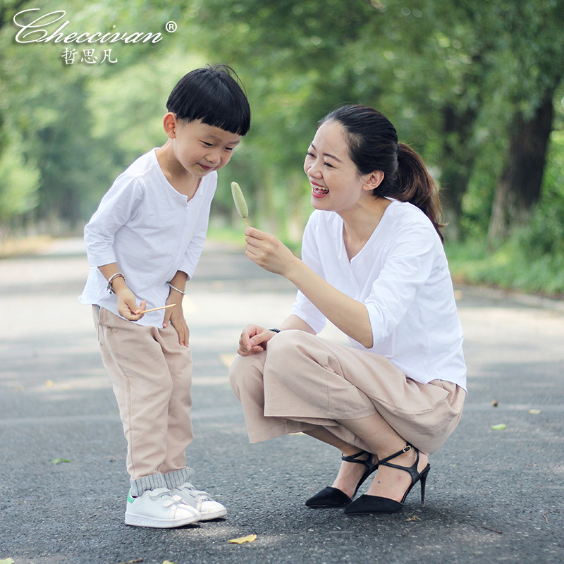 Hess With children 2019 Summer wear new pattern Original v-neck T-shirt Korean Edition Mother and son Mother and daughter Open collar Short sleevedin the Children/Baby/Family fitted , Family fitted/Parenting Fashion  category - from Buy2taobao.com to provide professional Taobao agent buy service