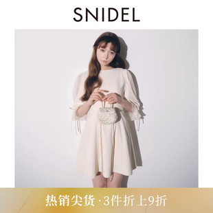 气质圆领薄纱拼接收腰A字连衣裙SWFO254083 SNIDEL2025秋冬新品