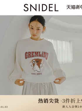 SNIDEL秋冬款GREMLiNS联名落肩圆领印花百搭卫衣SWCT245220