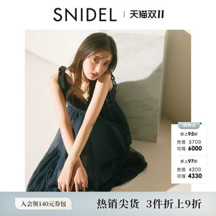 SNIDEL秋冬款气质蝴蝶结肩带收腰无袖雪纺连衣裙SWFO254014