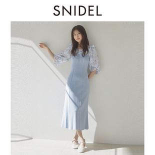 甜美荷叶边碎花拼接针织收腰连衣裙SWNO242075 SNIDEL2024春夏新品