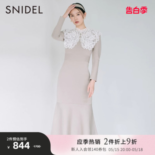 优雅淑女可拆蕾丝领鱼尾针织连衣裙SWNO225052 SNIDEL秋冬款