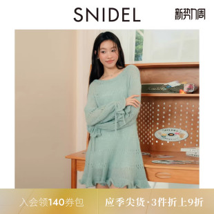 SNIDEL2025秋冬新品 针织连衣裙SWNO254313 圆领镂空木耳边花苞袖
