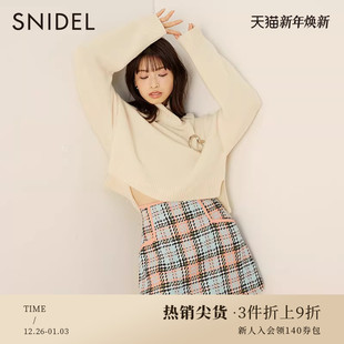 SNIDEL秋冬优雅后系带高腰A字格纹休闲短裙裤 SWFP235152