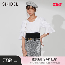 SNIDEL秋冬款甜美少女圆领纯色灯笼袖棉衬衫上衣SWCT224167