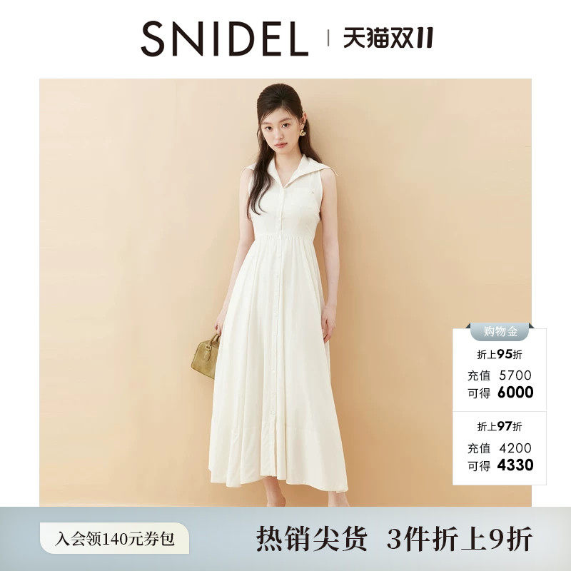 SNIDEL秋冬款气质翻领无袖收腰A字衬衫连衣裙SWFO254018