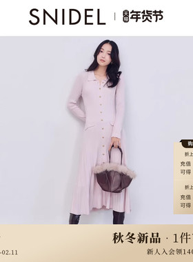 SNIDEL2025秋冬新品时尚翻领单排扣长袖收腰针织连衣裙SWNO255047