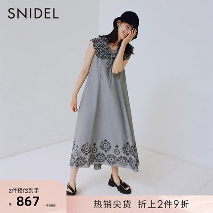 SNIDEL春夏甜美减龄刺绣可拆大翻领无袖连衣裙SWFO222043