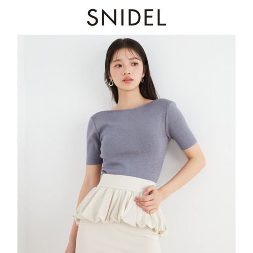 SNIDEL百搭短袖露背修身针织衫