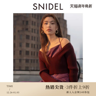 SWNO245068 吊带蕾丝缎面连衣裙套装 SNIDEL秋冬款 V领针织衫