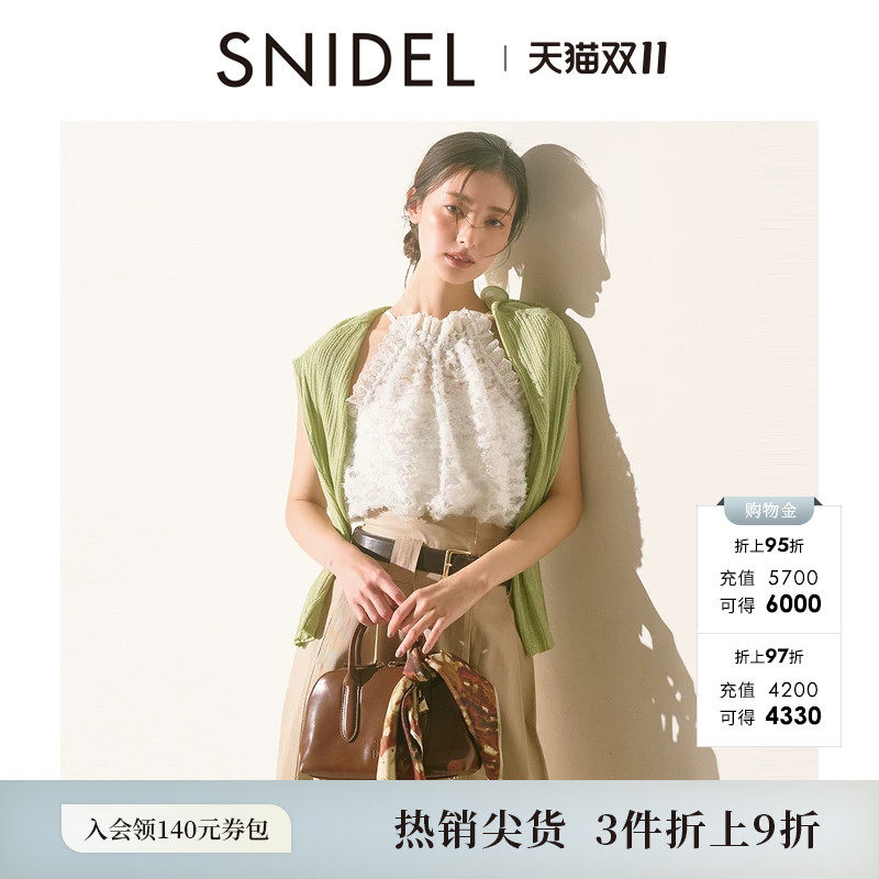 SNIDEL秋冬款简约百搭V领长袖针织开衫短外套SWNT254048