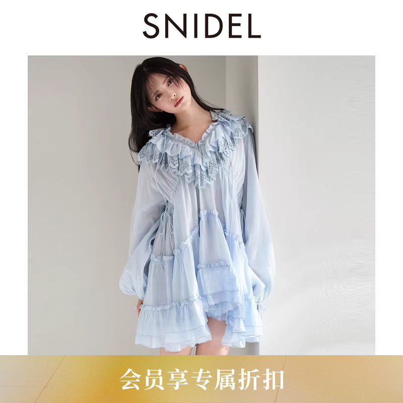 SNIDEL2026春夏新品甜美荷叶领泡泡袖100%棉衬衫连衣裙SWFB261037