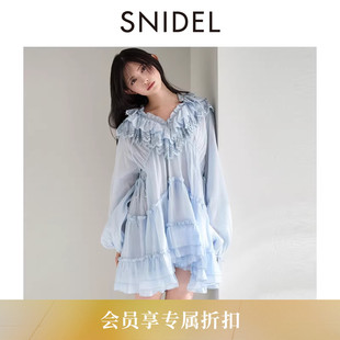 100%棉衬衫 连衣裙SWFB261037 甜美荷叶领泡泡袖 SNIDEL2026春夏新品