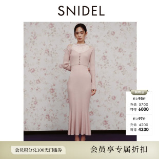 SNIDEL2026秋冬新品甜美蕾丝拼接露肩交叉针织连衣裙SWNO264417
