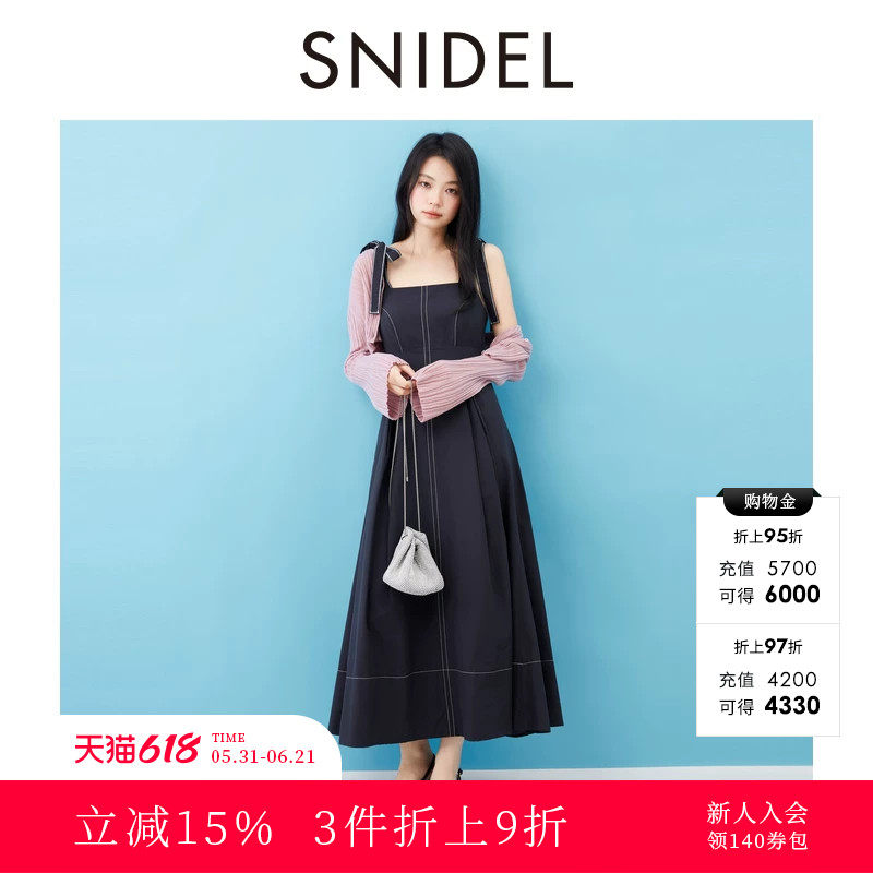 SNIDEL2025秋冬新品气质百搭蝴蝶结肩带收腰吊带连衣裙SWFO254149