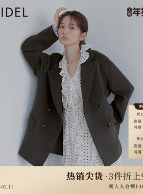 SNIDEL秋冬气质双排扣白色羊毛大衣西装外套SWFC235001