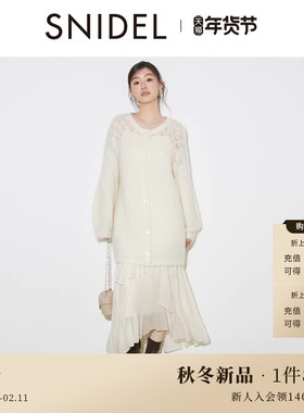 SNIDEL2025秋冬新品甜美镂空钩花蝴蝶结系带针织连衣裙SWNO254312
