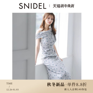 SNIDEL2025秋冬新品 连衣裙SWFO254132 甜美气质荡领斜肩印花短袖